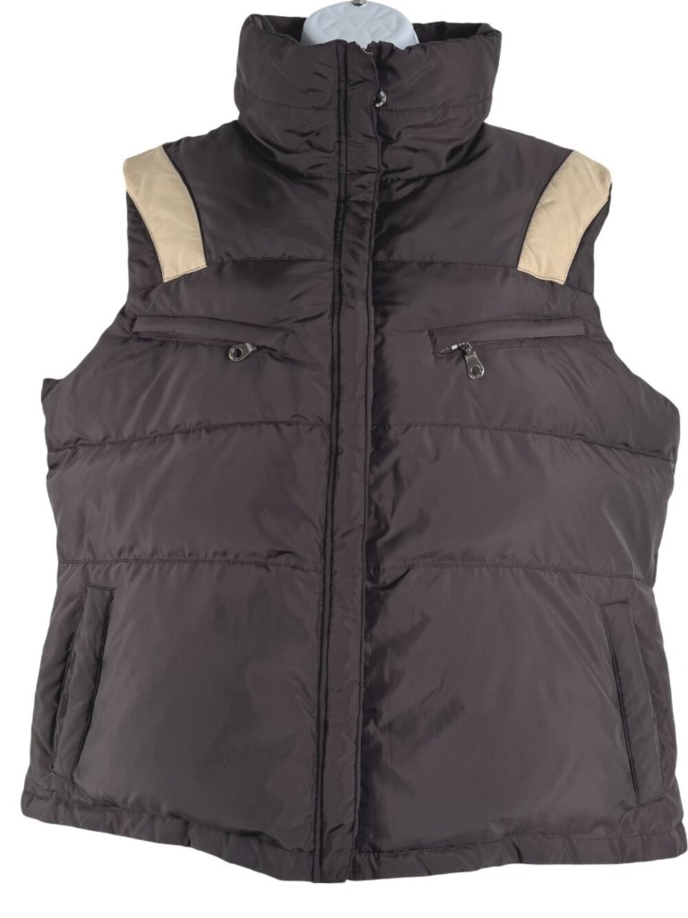 DKNY Puffer Down Vest Women Large Chocolate Brown Full Zip Y2K Outdoor CJ-2409